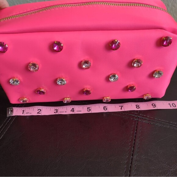 Sparkle And Shine Hot Pink Jewel Embellished Cosmetic Bag - Picture 9 of 12